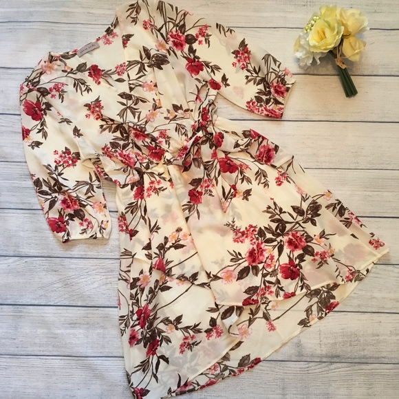 Dream of Me Dresses & Skirts - NWT Dream of Me Ivory Floral Faux Wrap Dress - L